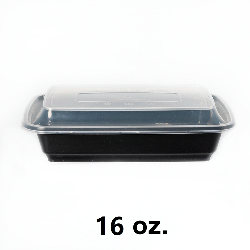 Black 16oz Black Plastic Containers w/ Lids (150/case)