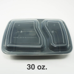 FH 30oz. 2 Comp. Rectangular Black Plastic Deli Container Set - 150/Case