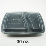 30 oz. 长方形黑色塑料两格餐盒套装 - 150套/箱
