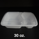 30 oz. 长方形白色塑料两格餐盒套装 - 150套/箱