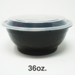 [Bulk 25 Cases] FH 36 oz. Round Black Plastic Deli Container With Clear Dome Lid - 150/Case