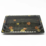 020-B Rectangular Black Plastic Sushi Tray Container Base (Not Combo) 9 1/4" X 5 3/4" X 3/4" - 800/Case