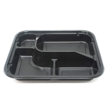 305-02 Rectangular Black Plastic Bento Box Set #02 9 3/8" X 7 1/2" X 1 3/8" - 252/Case