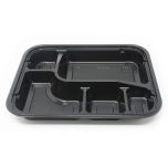 305 Rectangular Black Plastic Bento Box Set 9 3/8" X 7 1/2" X 1 3/8" - 252/Case