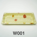 W001 Rectangular White Plastic Sushi Tray Container Set 8 3/4" X 3 3/4" X 7/8" - 400/Case