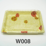 W008 Rectangular White Plastic Sushi Tray Container Set 6 1/2" X 4 1/2" X 1 1/8" - 440/Case
