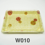 W010 Rectangular White Plastic Sushi Tray Container Set 7 3/8" X 5 1/8" X 7/8" - 360/Case