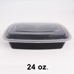 24 oz. Rectangular Premium Black Plastic Container Set - 150/Case