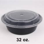 Round Black Plastic Container Set 32 oz. (729) - 150/Case