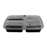 32 oz. 长方形黑色塑料三格餐盒套装 (333) - 150套/箱