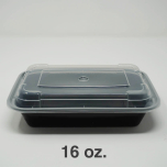 16 oz. 长方形优质黑色塑料餐盒套装 (8168) - 150套/箱