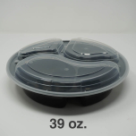 SR 39 oz. 圆形黑色塑料三格餐盒套装 (938/9388) - 150套/箱