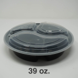 SR 39 oz. Round Black Plastic 3 Compartment Container Set (938/9388) - 150/Case