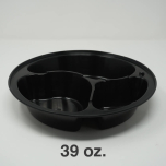 SR 39 oz. Round Black Plastic 3 Compartment Container Set (938/9388) - 150/Case