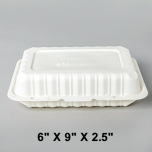 [Bulk 30 Cases] Rectangular White Plastic 1-Compartment Hinged Food Container 6" X 9" X 2.5" - 150/Case
