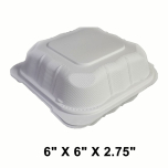 [Bulk 30 Cases] Square White Plastic Hinged Food Container 6" X 6" - 250/Case
