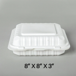 [Bulk 30 Cases] Square White Plastic 3-Compartment Hinged Food Container 8" X 8" X 3" - 150/Case