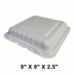 [Bulk 20 Cases] Square White Plastic 3-Compartment Hinged Food Container 9" X 9" X 2.5" - 150/Case