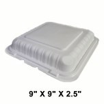 正方形白色塑料三格环保餐盒 9" X 9" X 2.5" - 150/箱