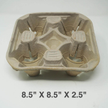 8.5" X 8.5" X 2.5" Square Brown 4 Cup Carrier - 300/Case