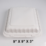993W 正方形白色塑料三格环保餐盒 9" X 9" - 150/箱