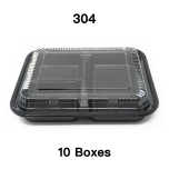 [Bulk 10 Cases] 304 Rectangular Black Plastic Bento Box Set 9 3/8" X 7 1/2" X 1 3/8" - 252/Case