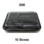[Bulk 10 Cases] 306 Rectangular Black Plastic Bento Box Set 10 1/2" X 8 1/8" X 1 3/8" - 200/Case