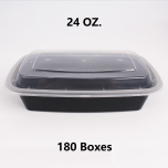 [团购180箱] HT 24 oz. 长方形黑色塑料餐盒套装 (7038) - 150套/箱