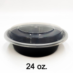 [Bulk 30 Cases] 24 oz. Round Black Plastic Container Set (723) - 150 Set/Case