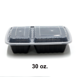 30 oz. 长方形黑色塑料两格餐盒套装 (8288) - 150套/箱