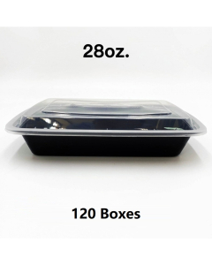 [团购120箱] 28 oz. 长方形黑色塑料餐盒套装 (868) - 150套/箱