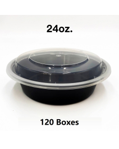 [团购120箱] 24 oz. 圆形黑色塑料餐盒套装 (723) - 150套/箱