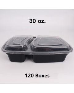 [团购120箱] SR 30 oz. 长方形黑色塑料两格餐盒套装 (8288) - 150套/箱