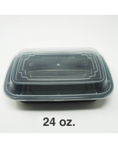 24 oz. Rectangular Black Plastic Deli Container Set - 150/Case