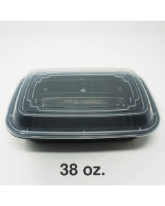 38 oz. Rectangular Black Plastic Deli Container Set - 150/Case
