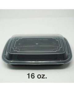 16 oz. Rectangular Black Plastic Deli Container Set - 150/Case