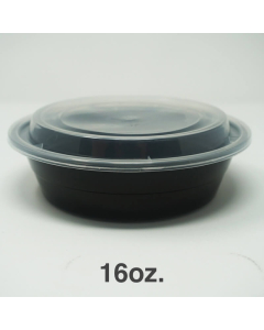 16 oz. Round Black Plastic Deli Container Set - 150/Case