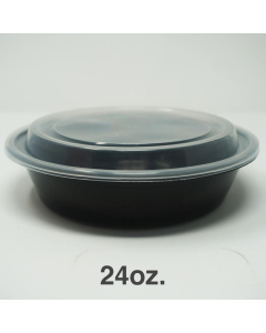 24 oz. Round Black Plastic Deli Container Set - 150/Case