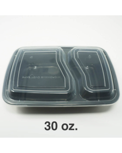 30 oz. 2 Comp. Rectangular Black Plastic Deli Container Set - 150/Case