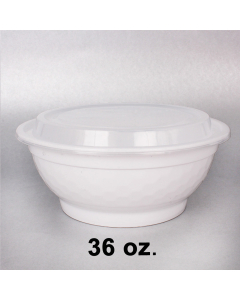 [Bulk 25 Cases] FH 36 oz. Round White Plastic Deli Container With Clear Dome Lid - 150/Case