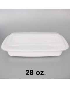 28 oz. 长方形加厚白色塑料餐盒套装 - 150套/箱