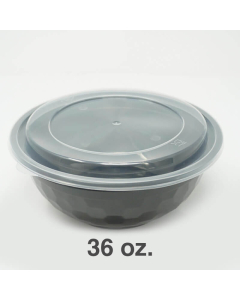 SD 36 oz. Round Black Plastic Food Container Set (036) - 150/Case
