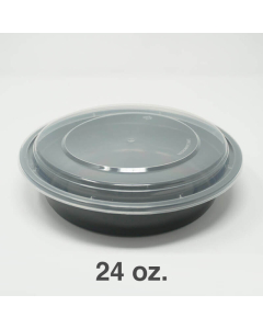 SD 24oz. Round Black Plastic Food Container Set (723) - 150/Case