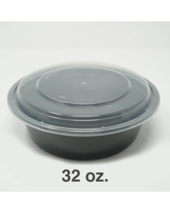 SD 32 oz. Round Black Plastic Food Container Set (729)- 150/Case