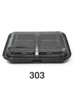 303 Rectangular Black Plastic Bento Box Set 9 1/8" X 6 3/8" X 1 3/8" - 270/Case
