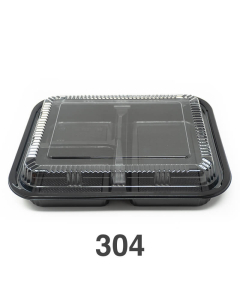 304 Rectangular Black Plastic Bento Box Set 9 3/8" X 7 1/2" X 1 3/8" - 252/Case