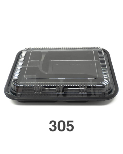 305 Rectangular Black Plastic Bento Box Set 9 3/8" X 7 1/2" X 1 3/8" - 252/Case