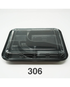 306 Rectangular Black Plastic Bento Box Set 10 1/2" X 8 1/8" X 1 3/8" - 200/Case