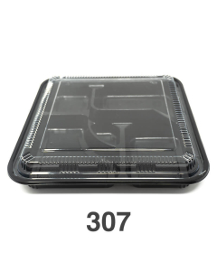 307 Square Black Plastic Bento Box Set 10 5/8" X 10 5/8" X 1 1/2" - 100/Case