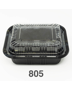 805 Rectangular Black Plastic Lunch Box Set 5 1/2" X 4 5/8" X 1 5/8" - 600/Case